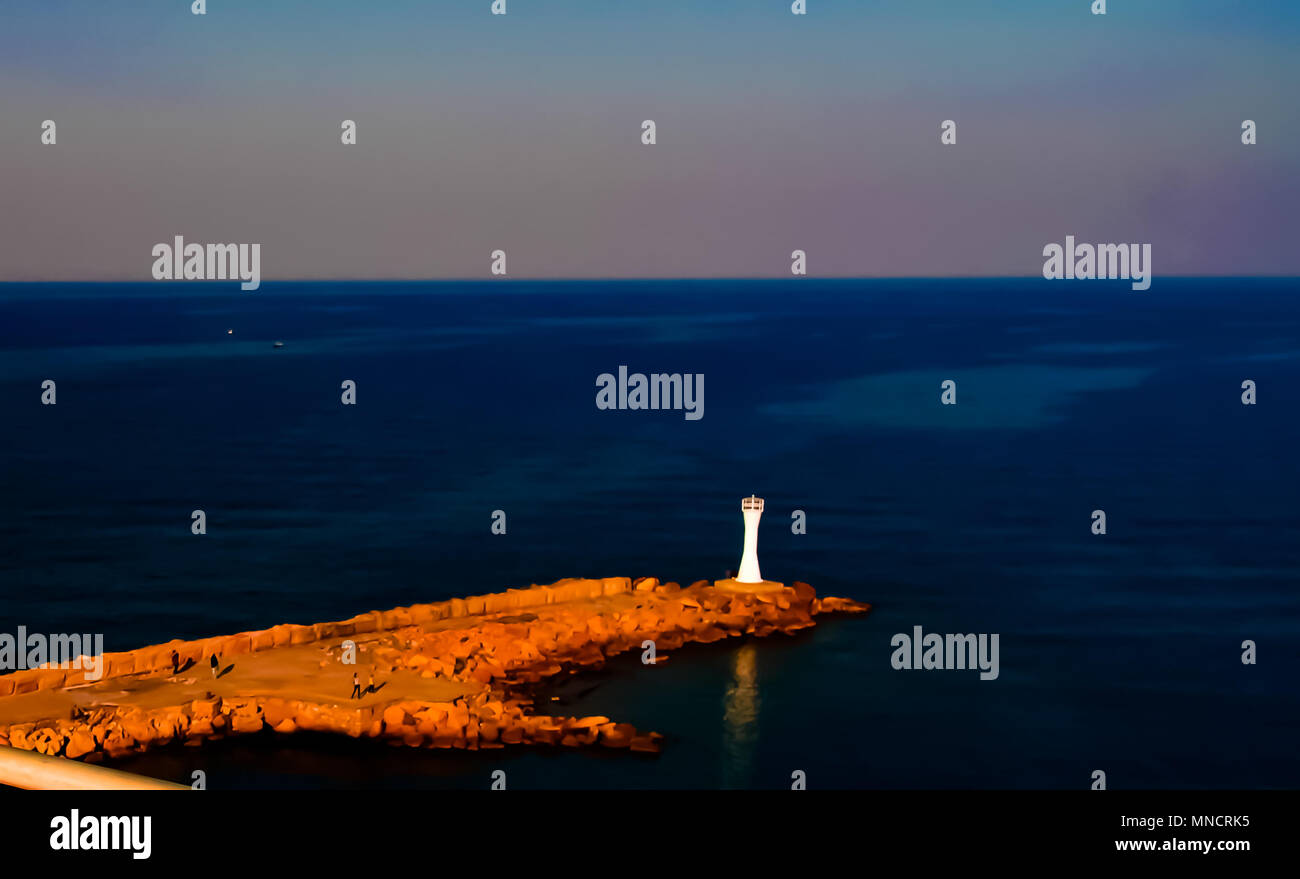 Aerial view to Girne marina , pier and lighthouse lake a hand with ...