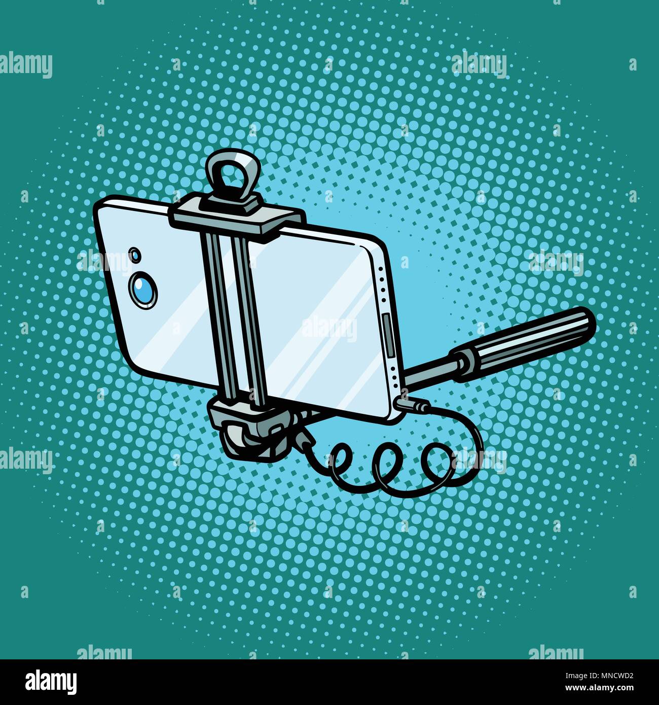 monopod with smartphone, gadgets and technician Stock Vector