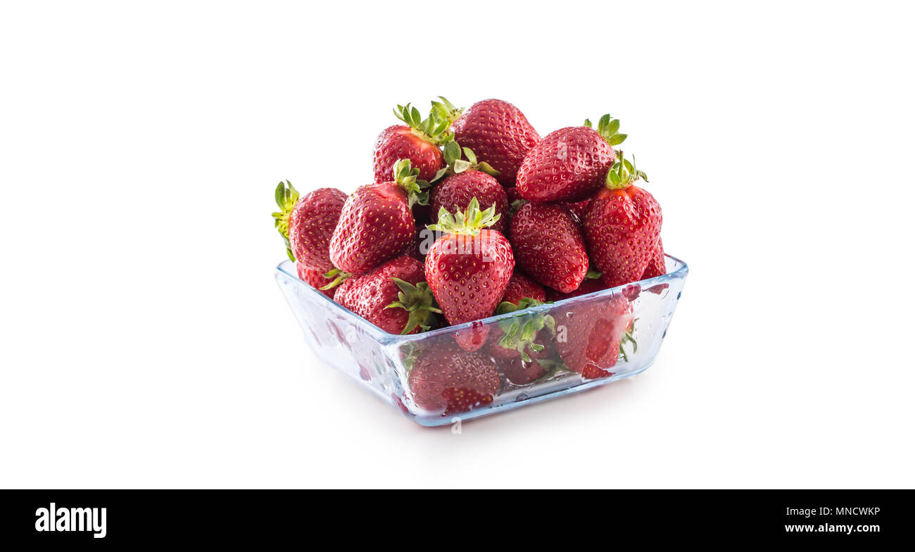 Fresh ripe strawberry in glass bowl isolated on white Stock Photo - Alamy