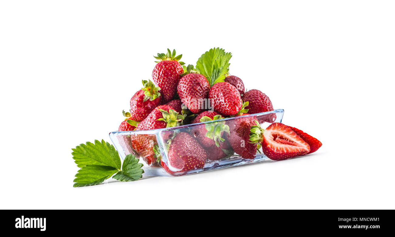 Fresh ripe strawberry in glass bowl isolated on white Stock Photo - Alamy