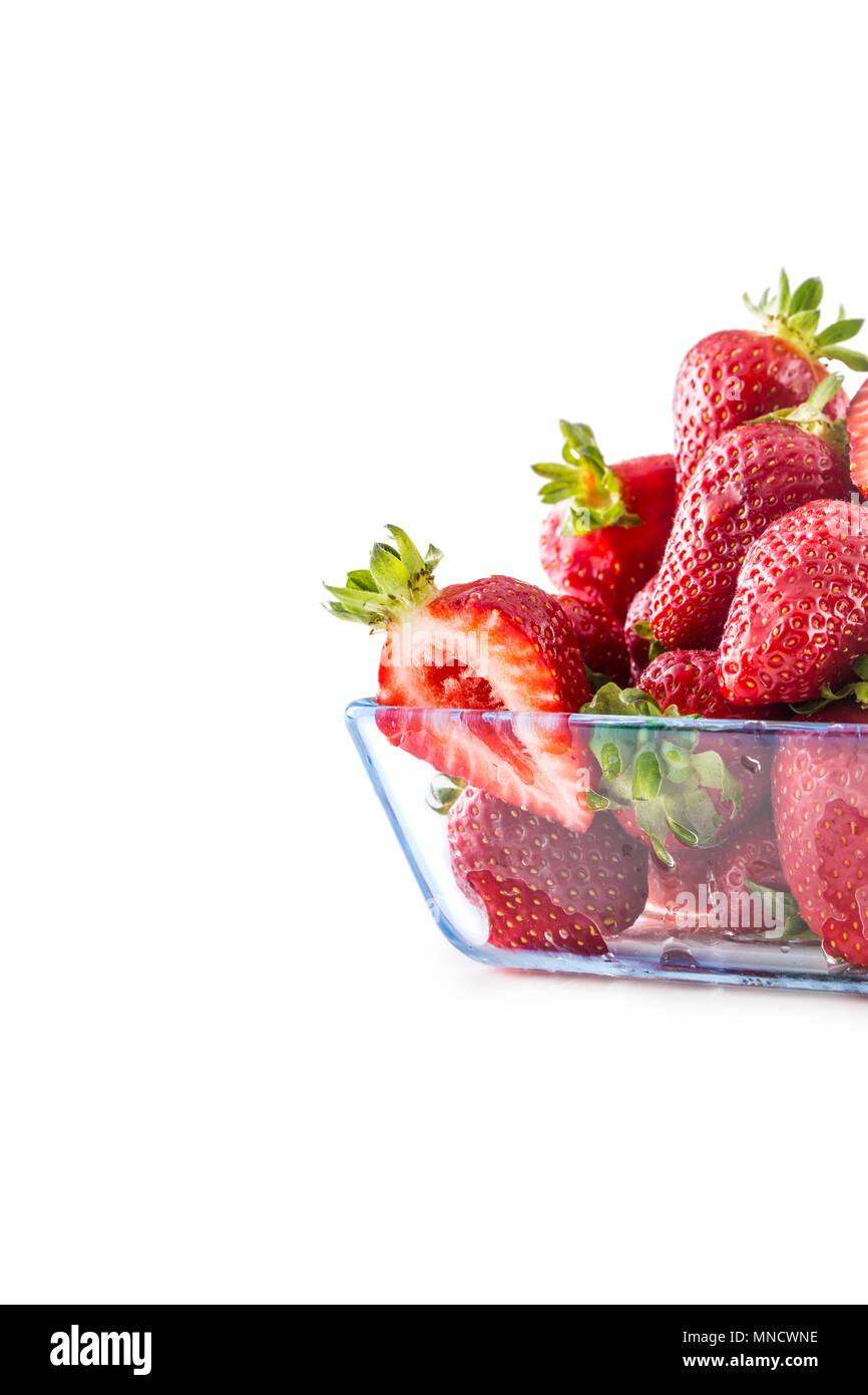 Fresh ripe strawberry in glass bowl isolated on white Stock Photo - Alamy