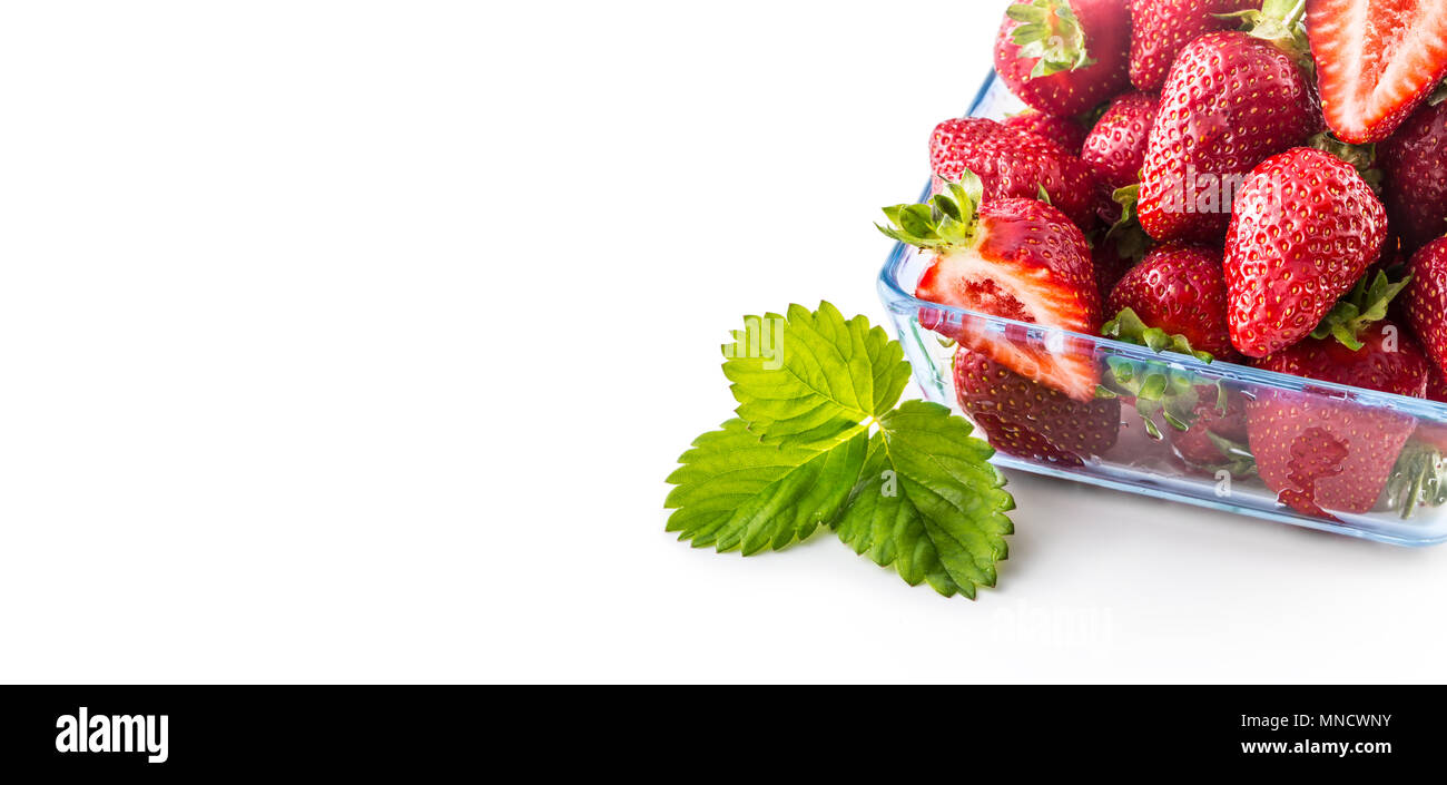 Fresh ripe strawberry in glass bowl isolated on white Stock Photo - Alamy