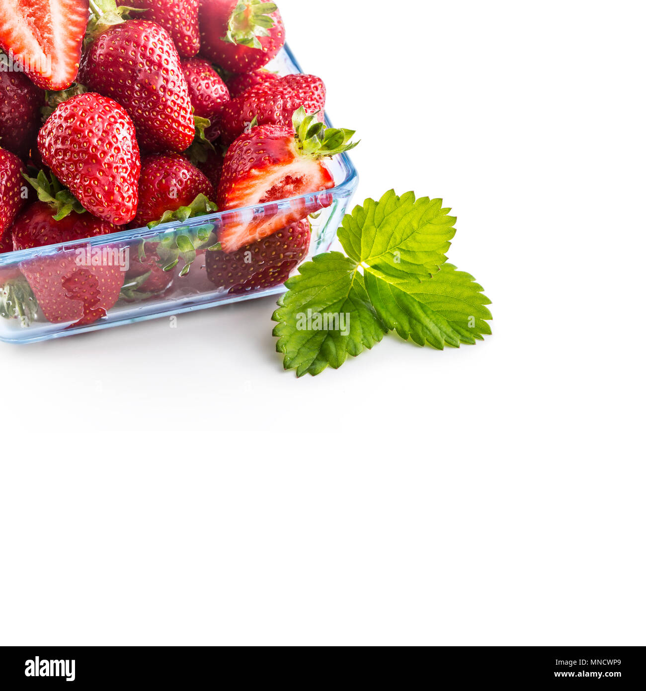 Fresh ripe strawberry in glass bowl isolated on white Stock Photo - Alamy