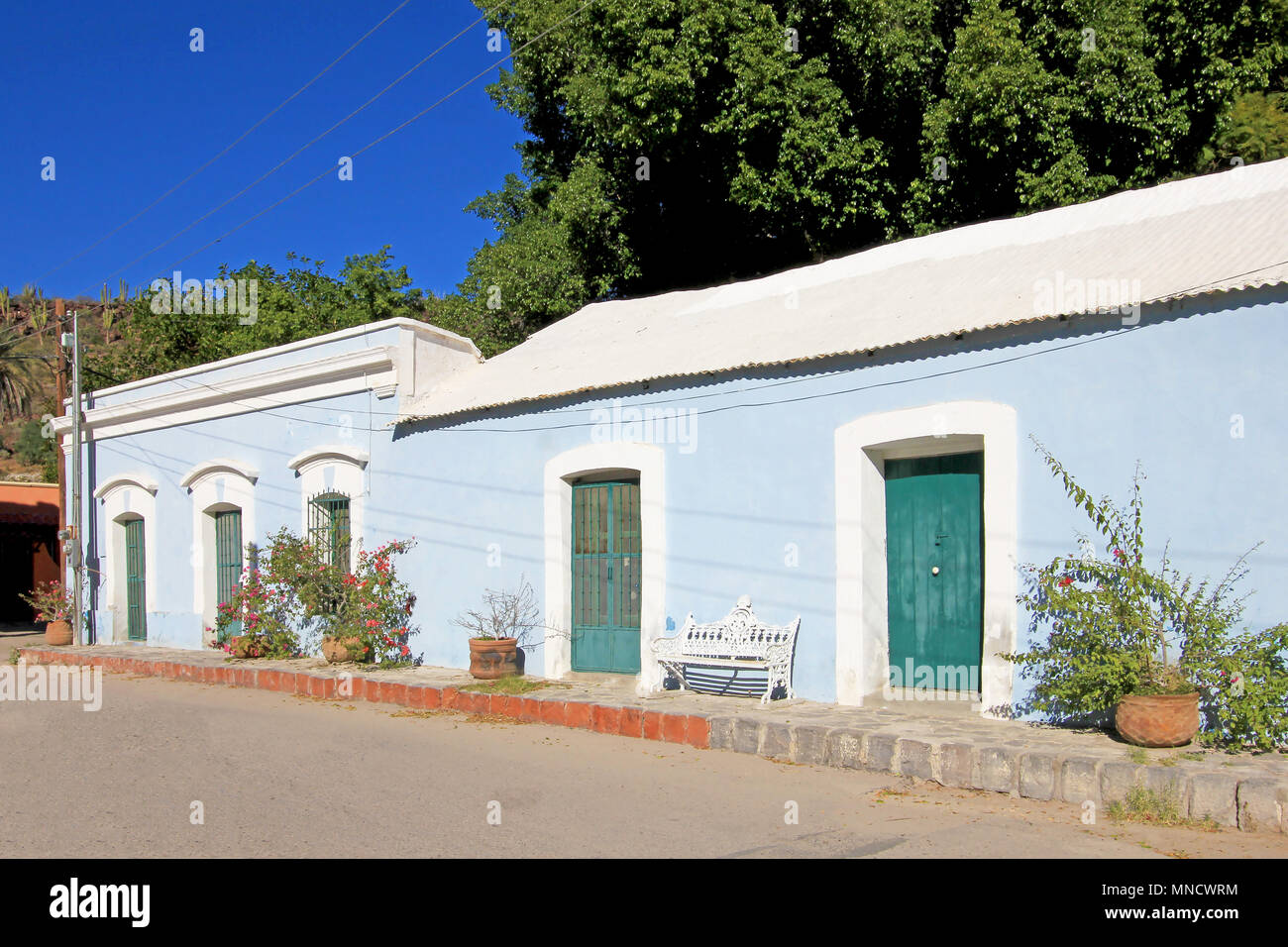 Colorful traditional houses in the streets of the Mission San Ignacio, Baja California, Mexico
