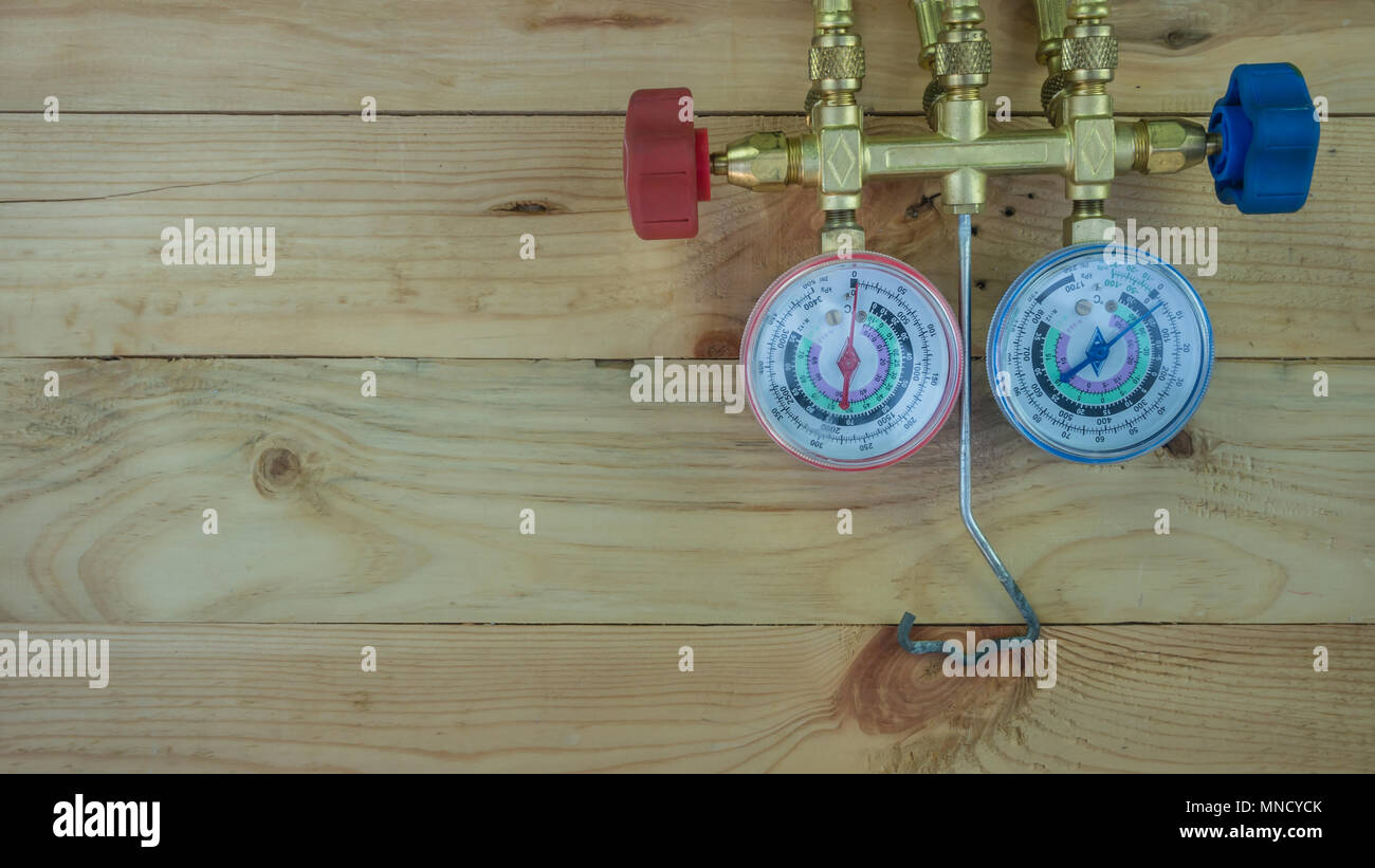manometers measuring equipment for filling air conditioners Stock Photo