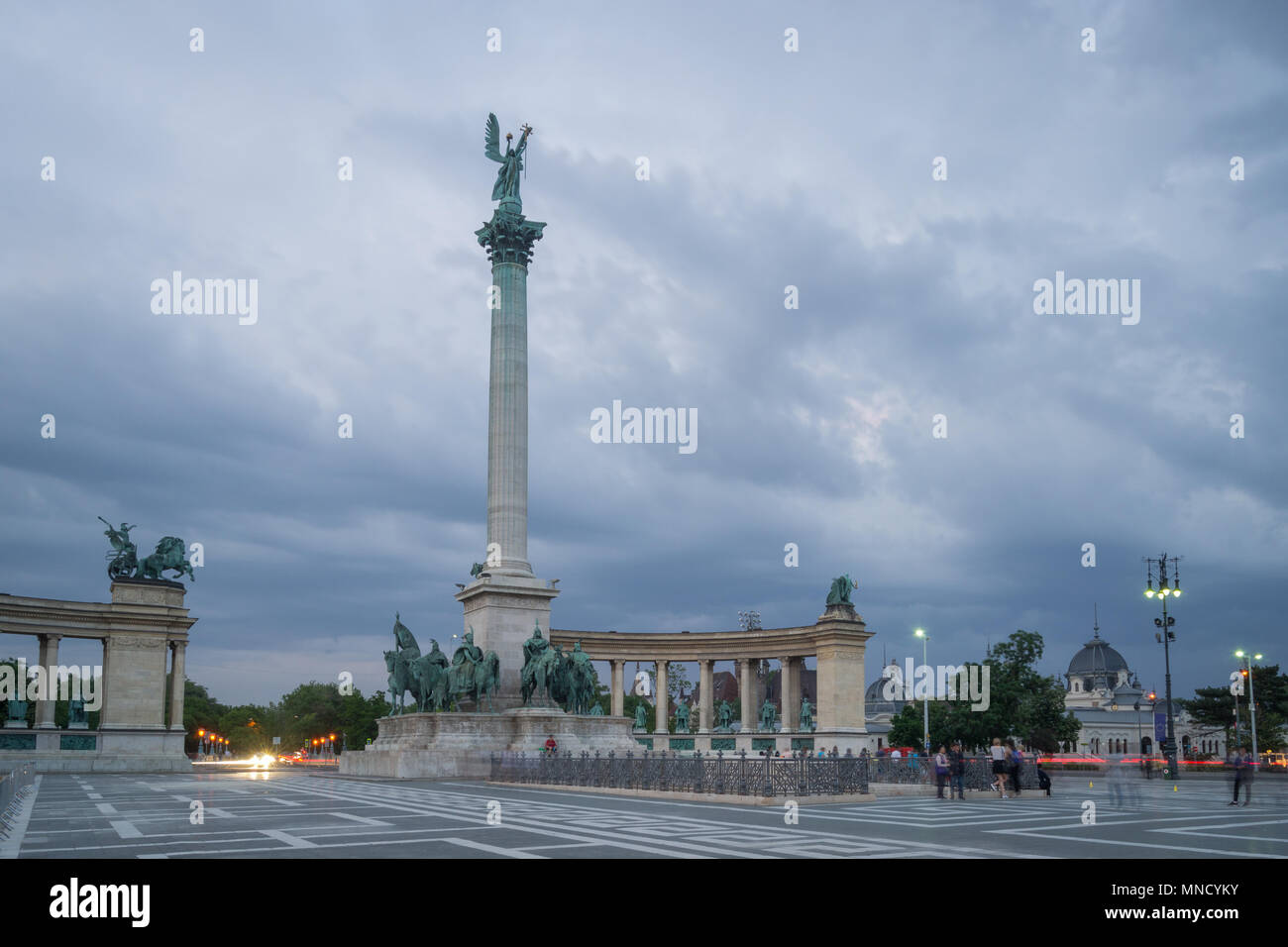Budapest - View of the Heroes' Square at Dusk Stock Photo - Alamy