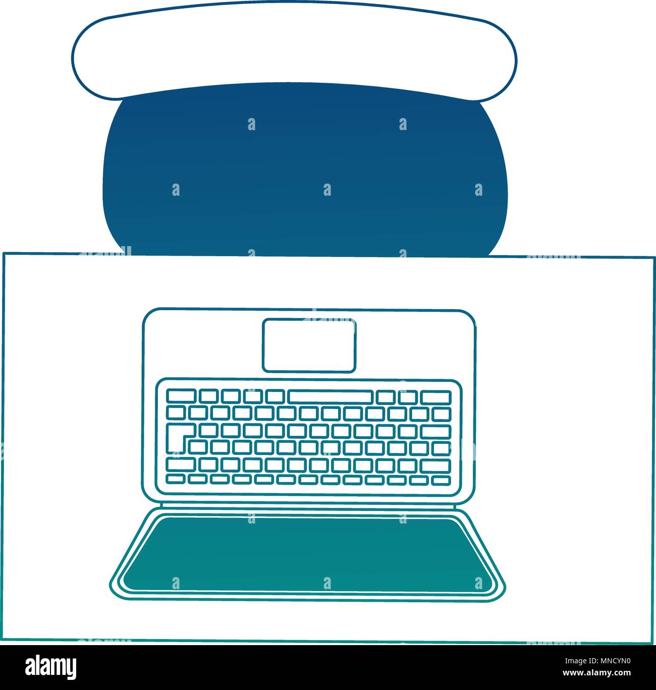 aerial view of desk with laptop computer and chair office vector illustration design Stock