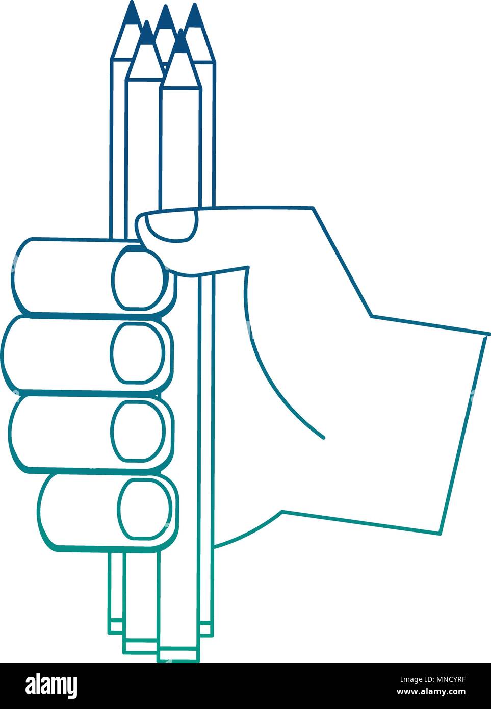 hand with set of colored pencils isolated icon vector illustration ...