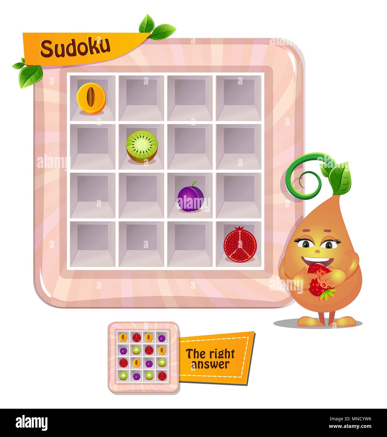 Sudoku game for children with pictures. Kids activity sheet. Training