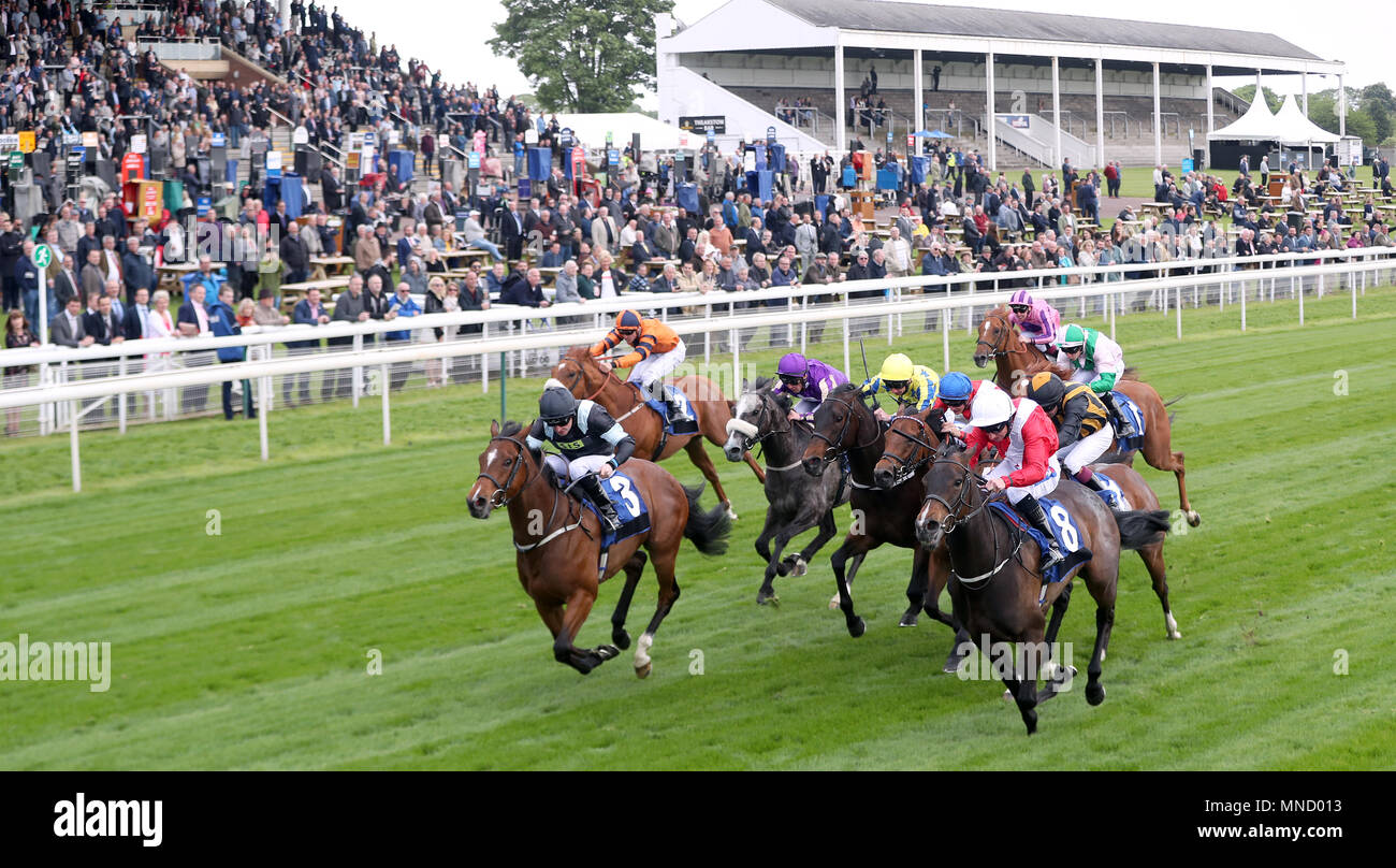 Clubbable ridden by Paul Hanagan (right, red and white silks) gets up to win the Conundrum HR Consulting Handicap during day one of the 2018 Dante Festival at York Racecourse, York. Stock Photo