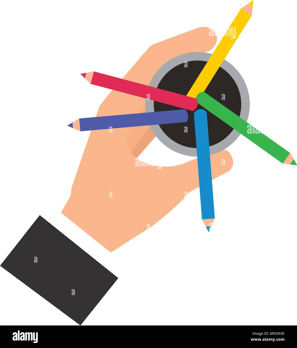 hand holding pencil color in case vector illustration Stock Vector ...