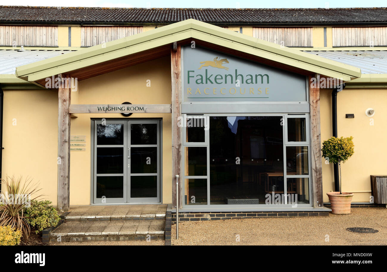 Fakenham Race Course, main grandstand, entrance, Weighing Room, Norfolk, England, UK, horse racing, track, tracks Stock Photo