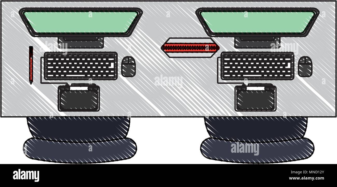 aerial view of desk with laptops computer and chairs office Stock Vector Image & Art Alamy