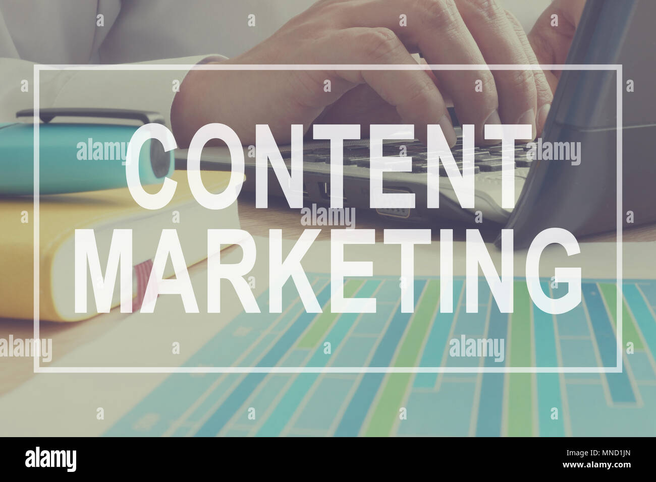 Content marketing concept. Marketer at the work. Stock Photo