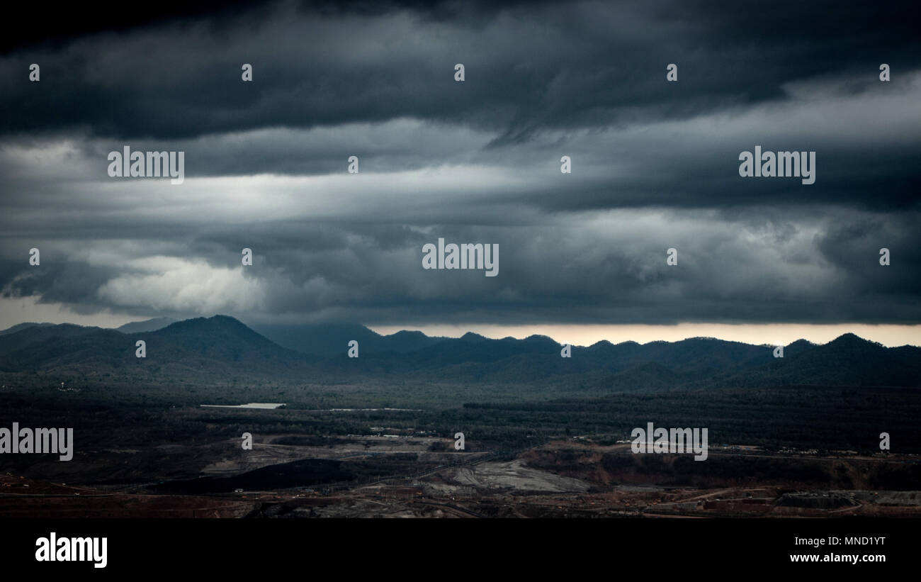 Dark Sky and cloud. Rain coming on Mountain. Stock Photo