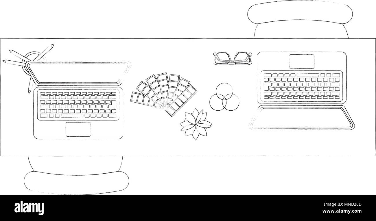 aerial view of desk with laptops computer and objects Stock Vector Image & Art Alamy