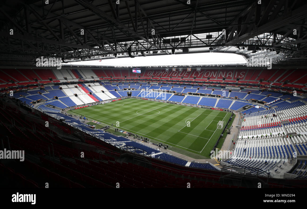 General view of the stadium before the UEFA Europa League final at Parc Olympique Lyonnais, Lyon. PRESS ASSOCIATION Photo. Picture date: Wednesday May 16, 2018. See PA story SOCCER Final. Photo credit should read: Nick Potts/PA Wire Stock Photo