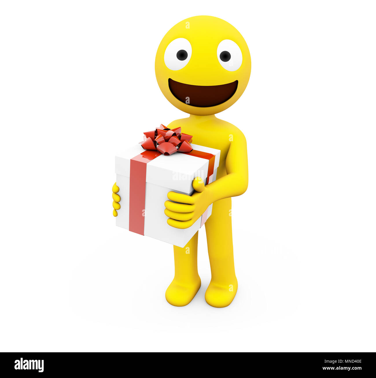 yellow character with gift box 3d rendering Stock Photo - Alamy