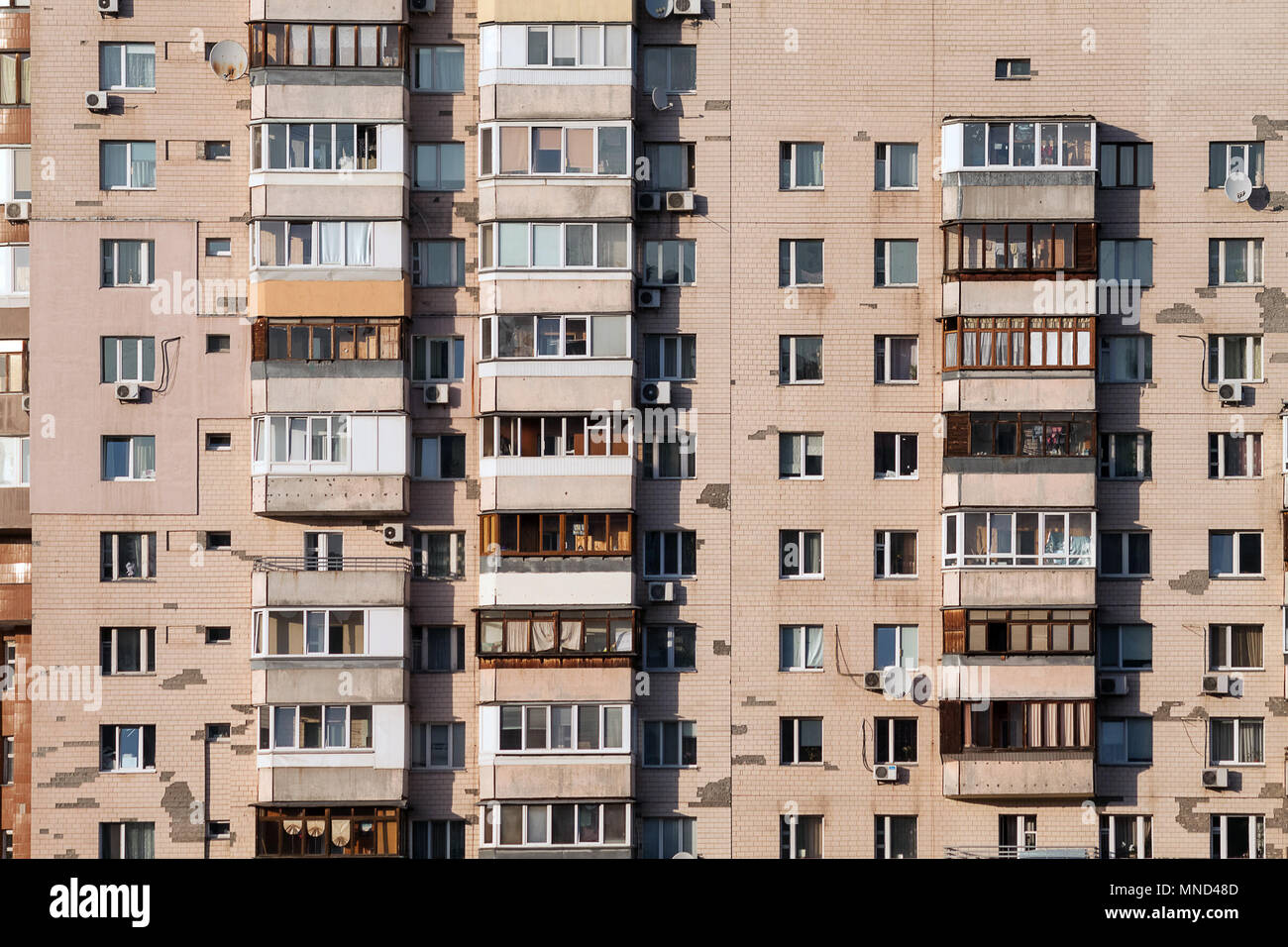 Balconies of a modern pre-fabricated building. Kiev, Ukraine Stock Photo