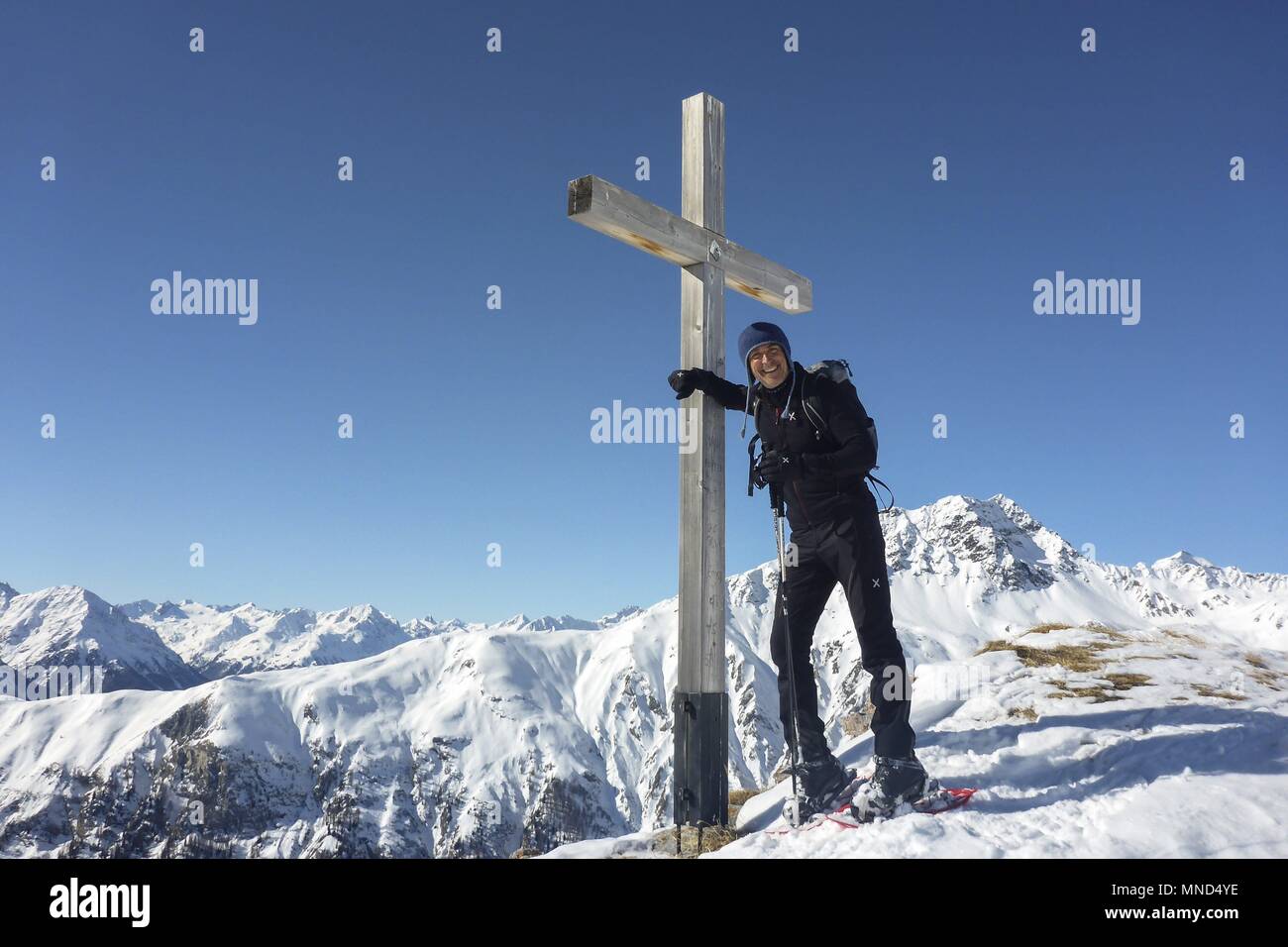 Switzerland Snowshoeing Ftan February 2017 usage worldwide Stock