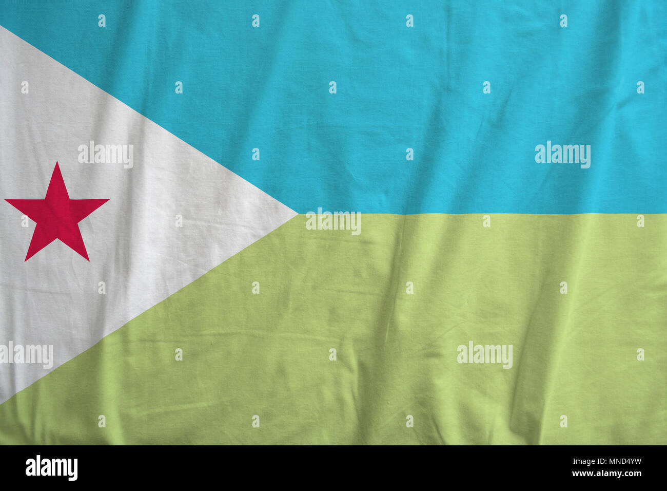 Flag of Djibouti waving in the wind detail. Stock Photo