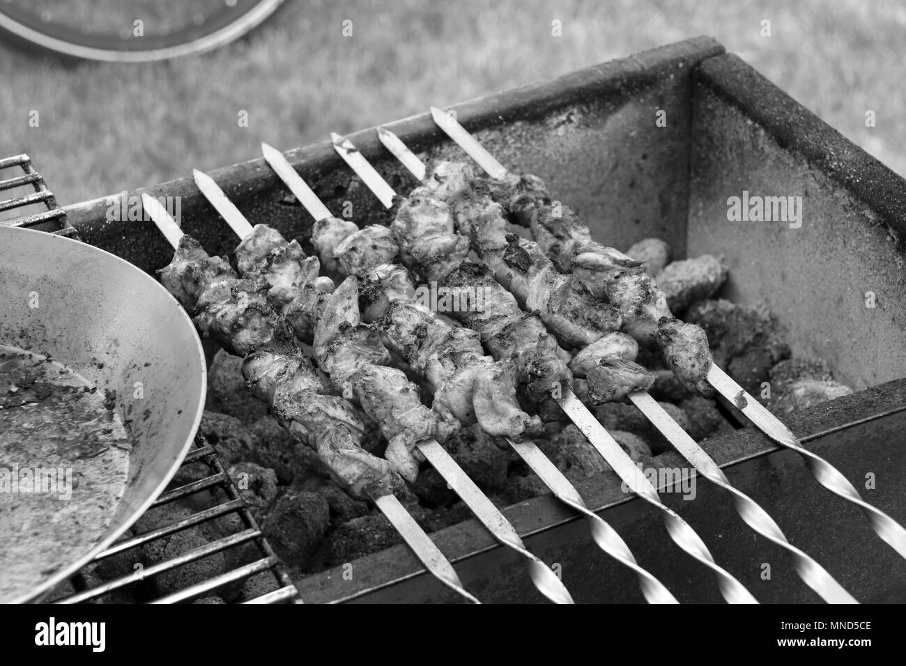 Grilling Schaschlik close up outside Stock Photo Alamy