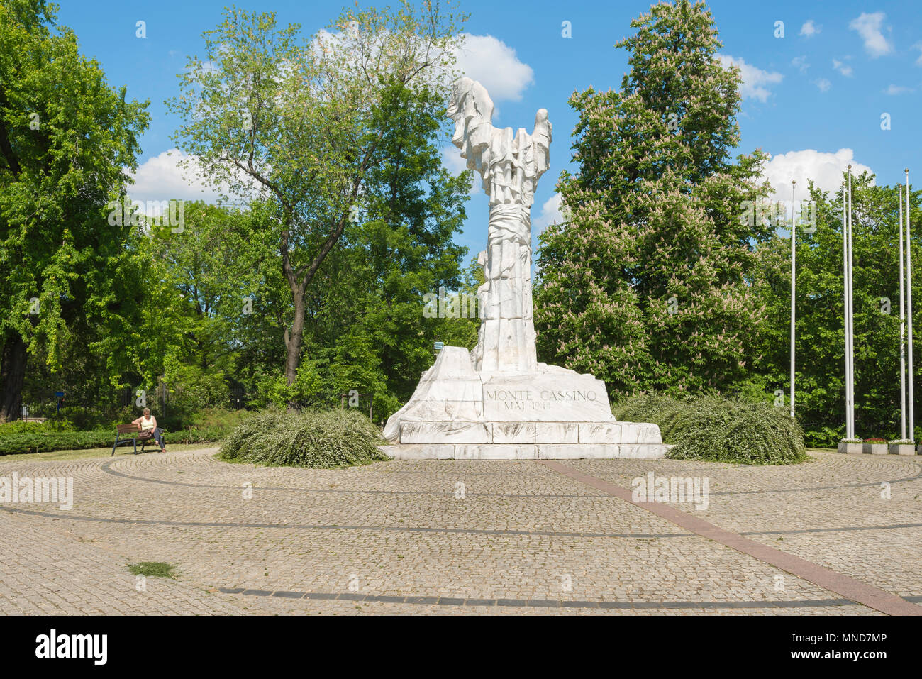 The Monte Cassino Monument sited in the Krasinski Gardens (Ogrod Krasinskich) in the center of Warsaw, Poland. Stock Photo