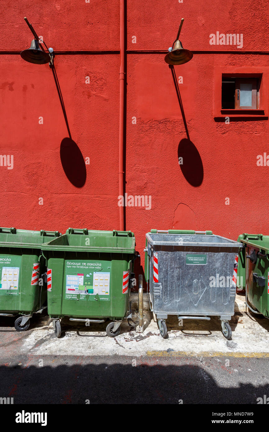 Trash bins on Greek street Stock Photo - Alamy