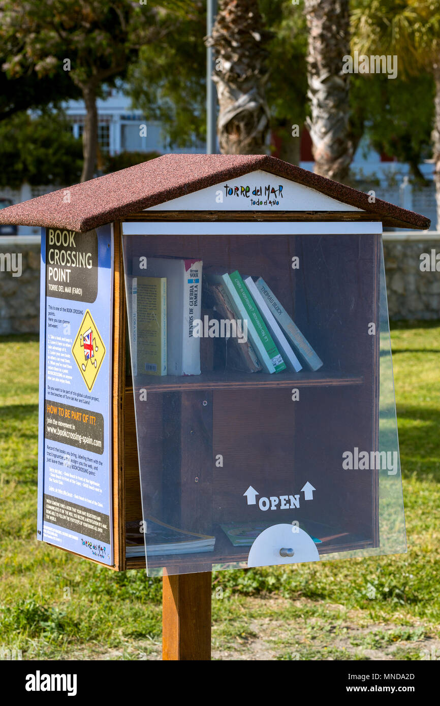 Book exchange for visitors. Promenade Torre del mar. Spain Stock Photo