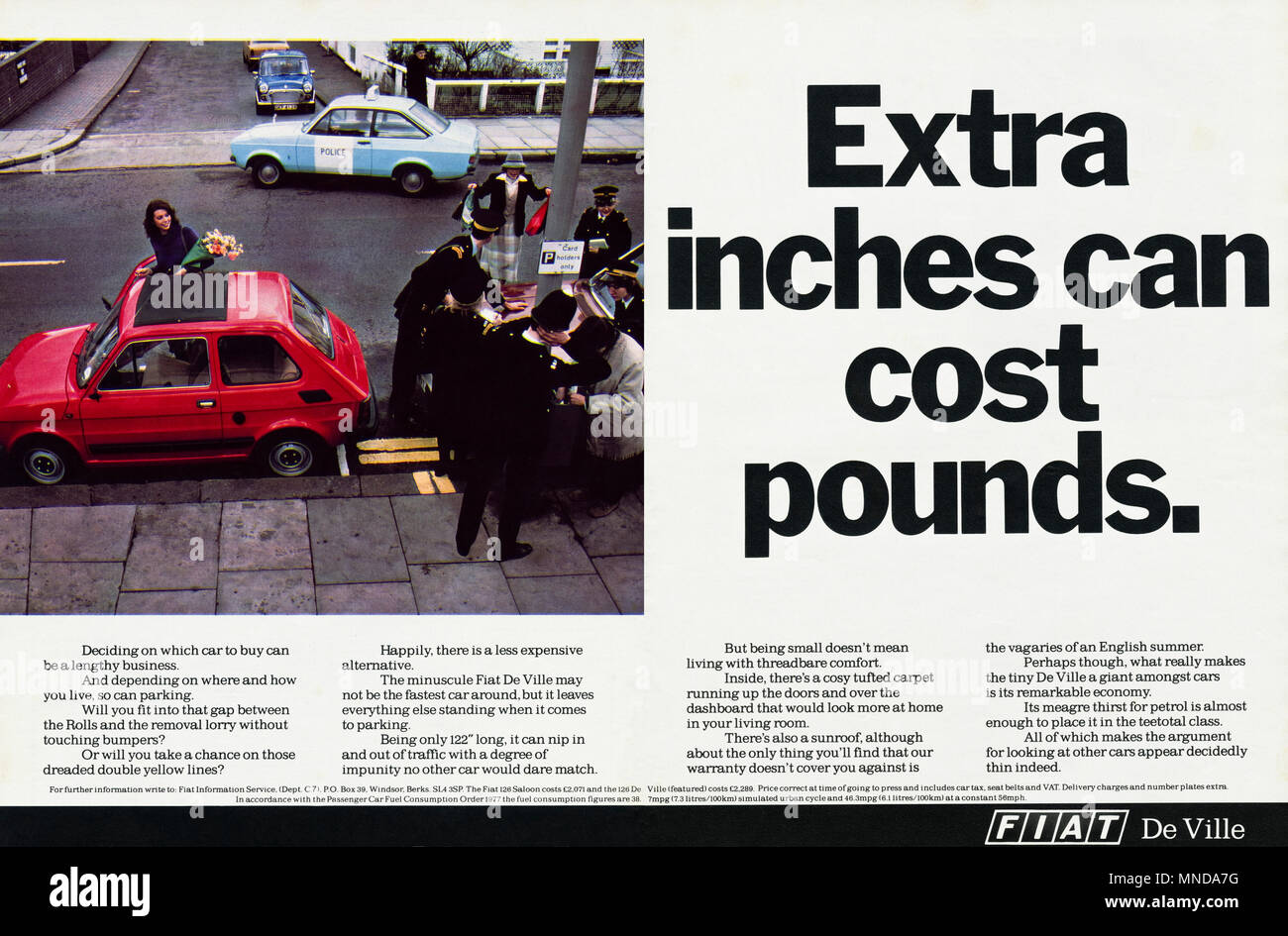 1980s original old vintage advertisement advertising Fiat De Ville small car advert in English magazine circa 1980 Stock Photo