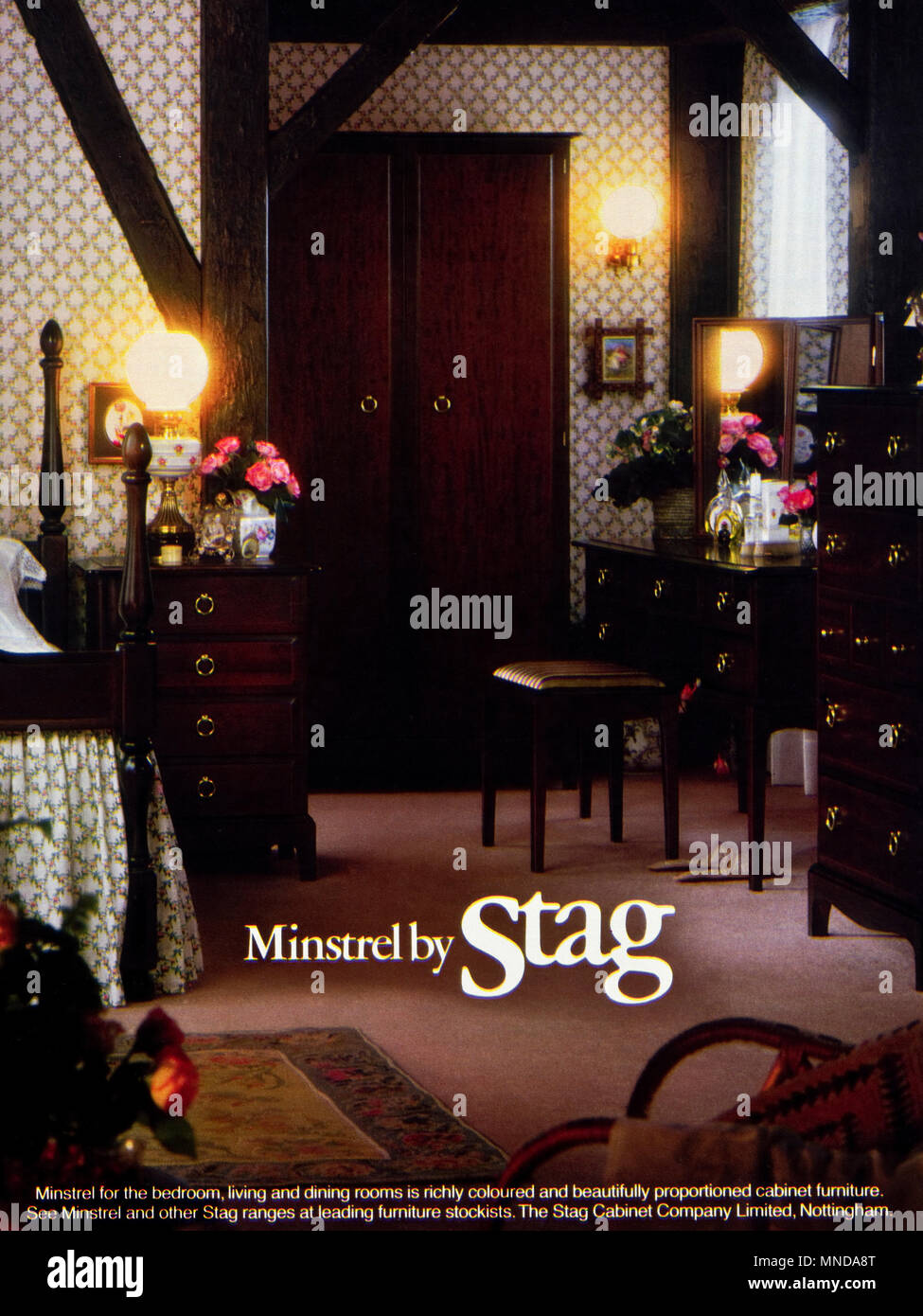 1980s original old vintage advertisement advertising household furniture by The Stag Cabinet Company Limited of Nottingham advert in English magazine circa 1980 Stock Photo