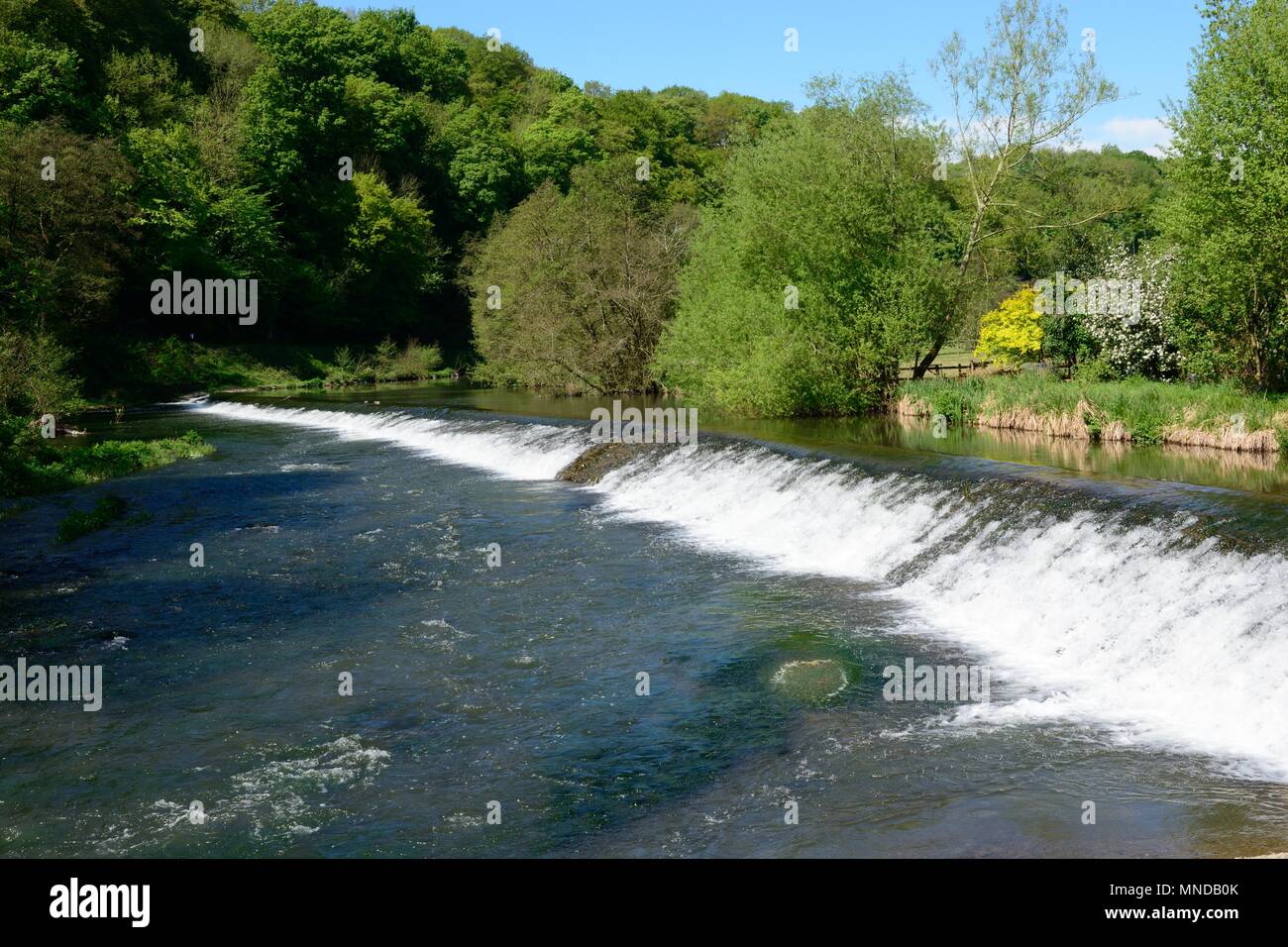 Weir  on river Teme A Grade 2 Listed Building  probably medieval in origin Ludlow Shropshire England UK Stock Photo