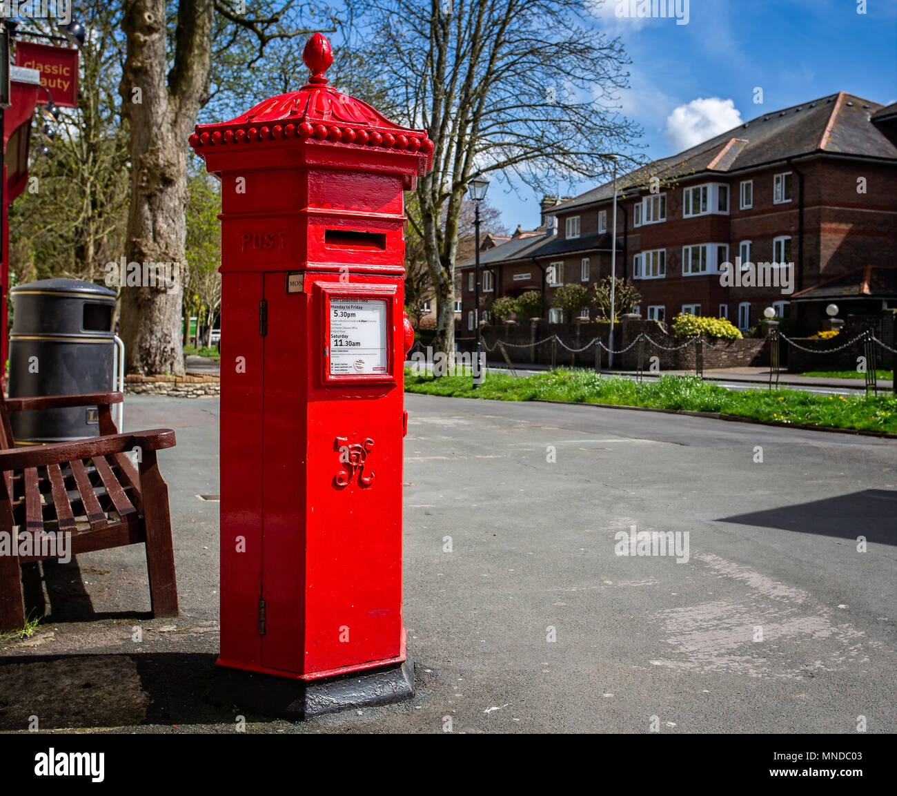 Victorian red post box  taken in Cornhill, Dorchester, Dorset, UK on 16 April 2018 Stock Photo