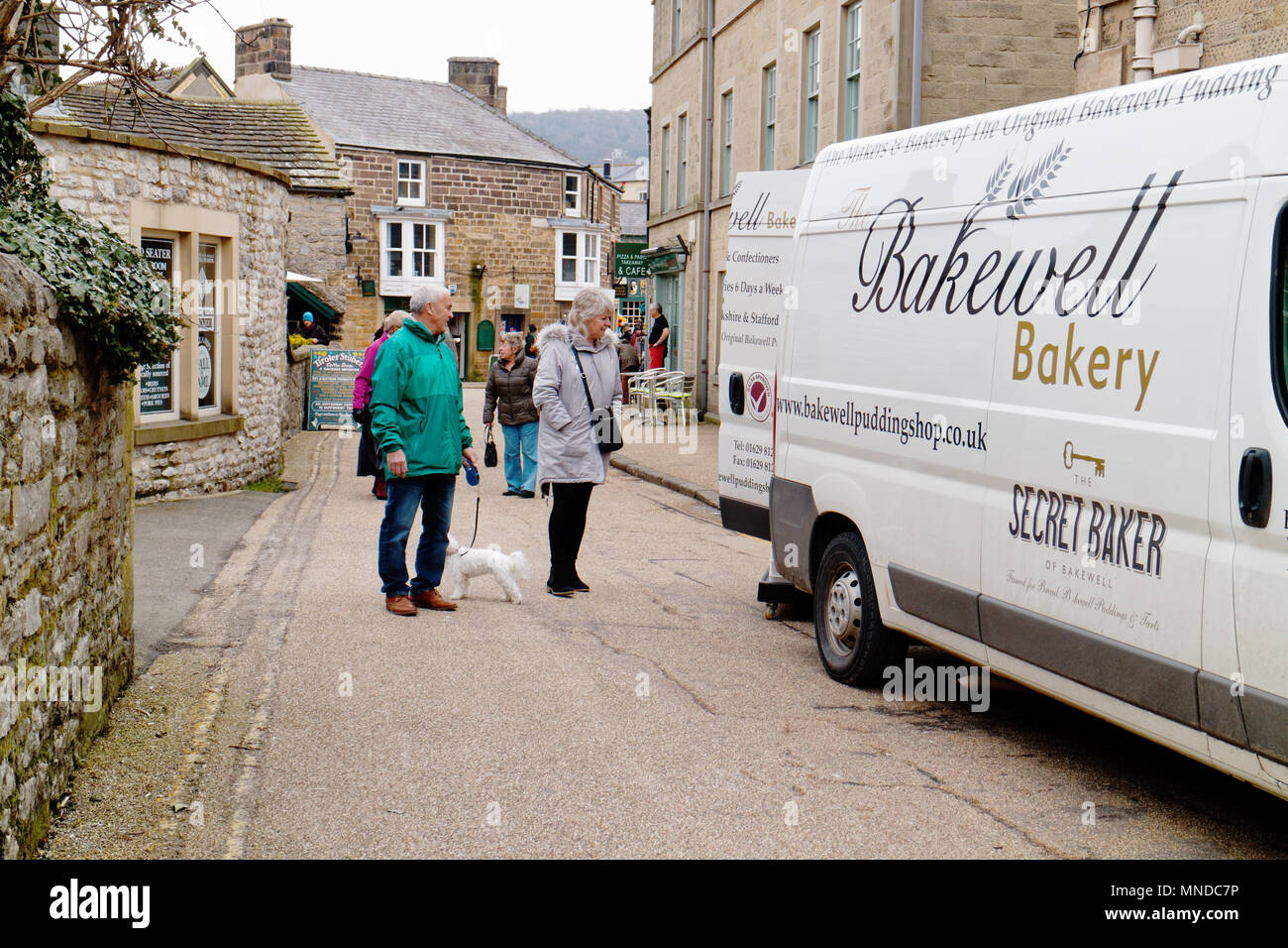 A baker's van delivering Bakewell Tarts in Bakewell, Derbyshire, England Stock Photo
