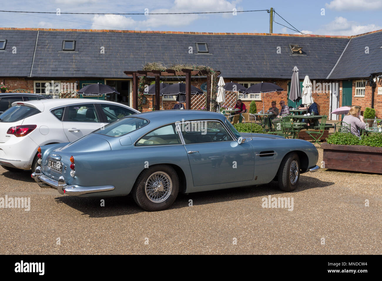 Aston Martin DB5 in light blue, a British design classic, perhaps best known for it's James Bond connection. Stock Photo