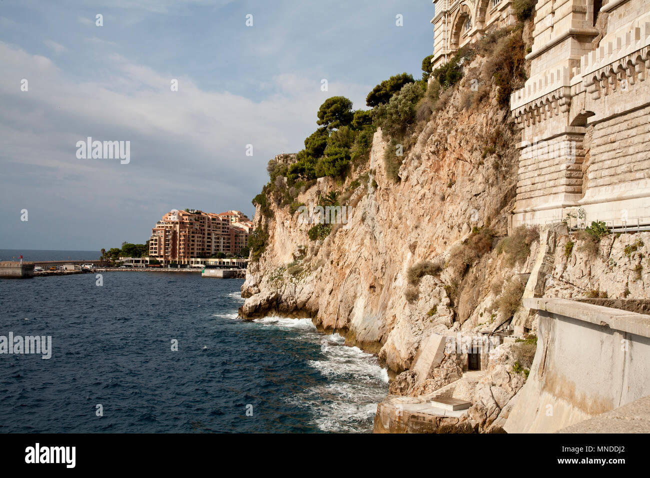 View of the ocean in Monaco with the Oceanographic Institute Stock Photo