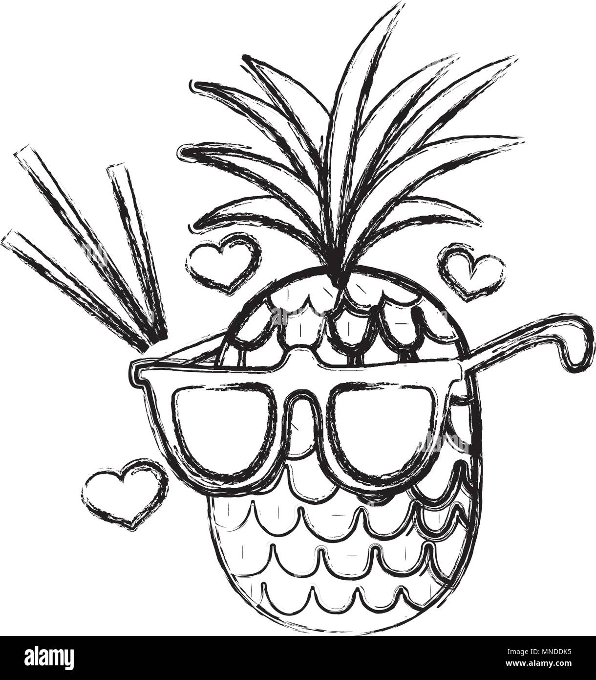 grunge tropical pineapple fruit with glasses and hearts Stock Vector ...
