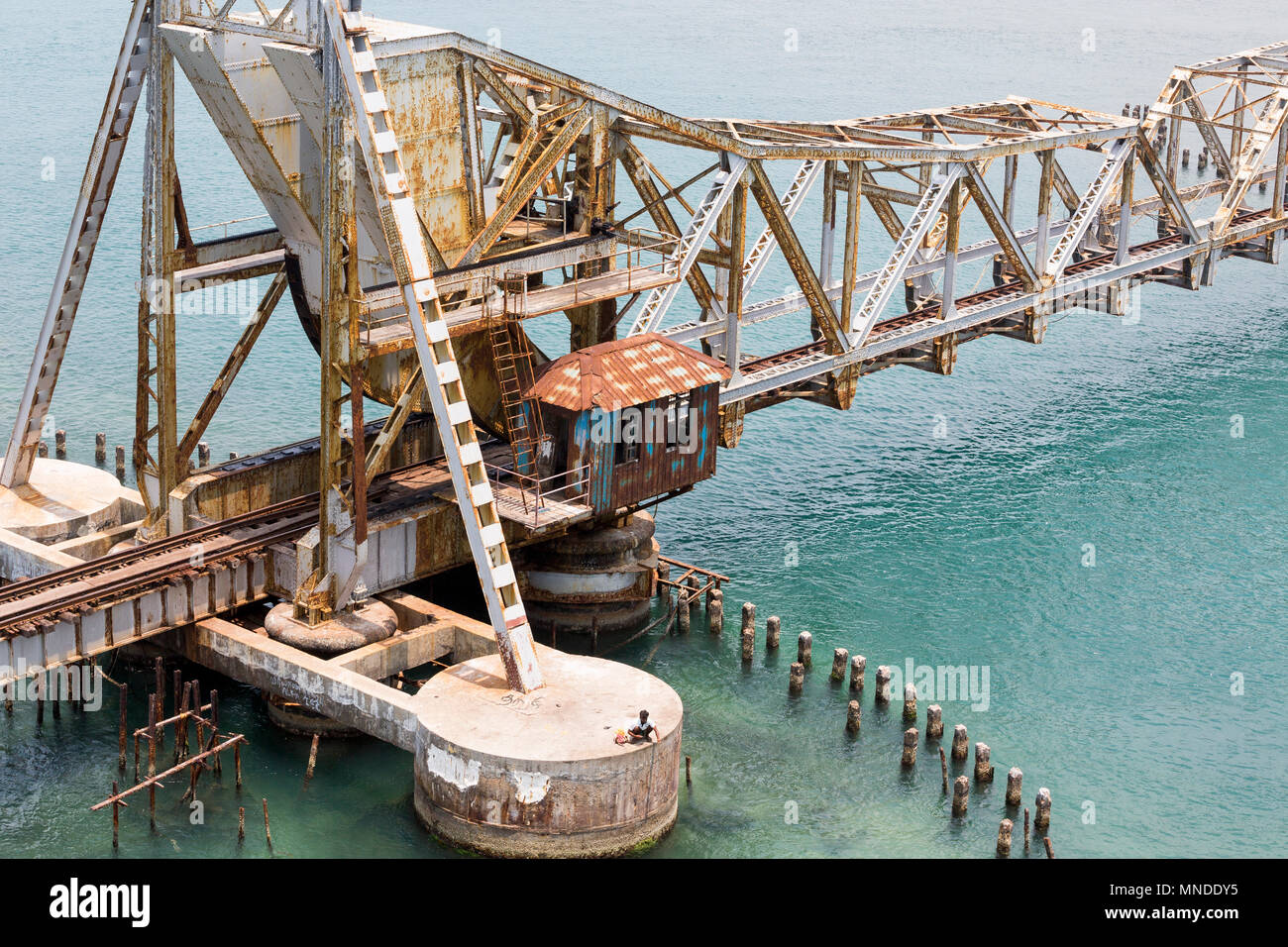 Pamban Bridge is a railway bridge which connects the town of Rameswaram on Pamban Island to mainland India. Bridge Indira Gandhi Stock Photo