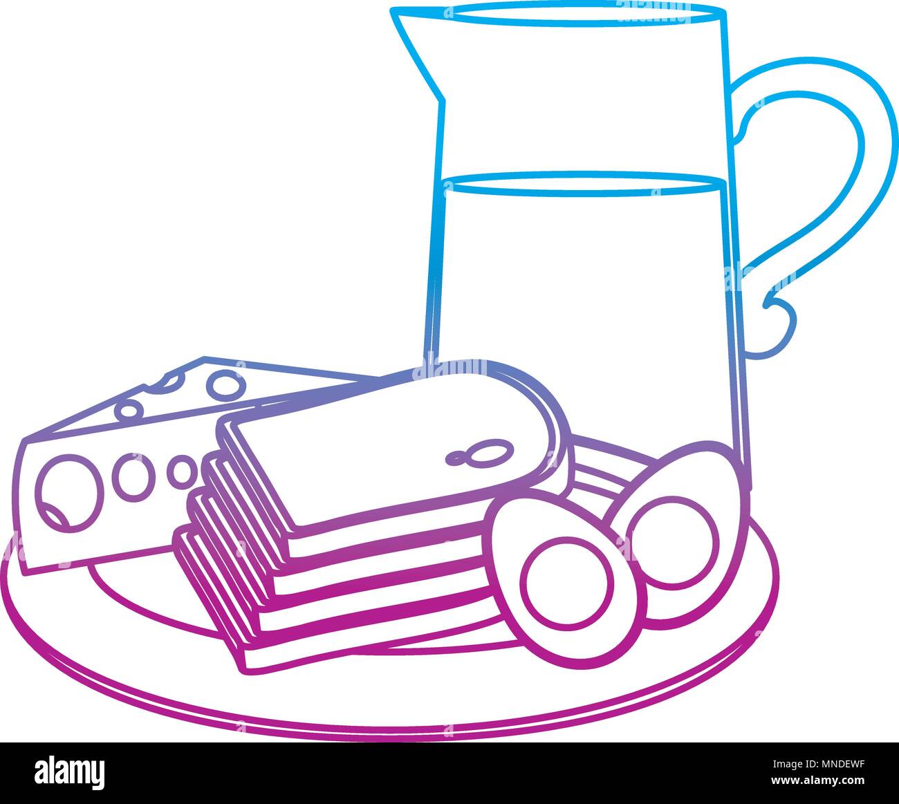 degraded line fried eggs with bread and juice breakfast Stock Vector