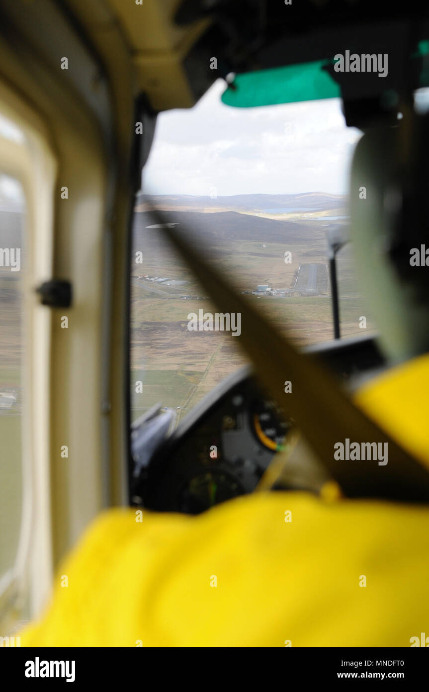 Inside Britten Norman BN-2B islander aircraft flying between Shetland mainland and Fair Isle Stock Photo