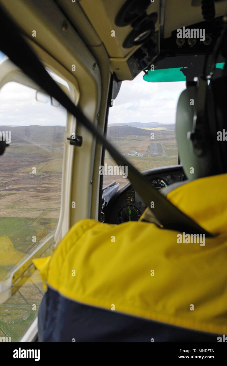 Inside Britten Norman BN-2B islander aircraft flying between Shetland mainland and Fair Isle Stock Photo