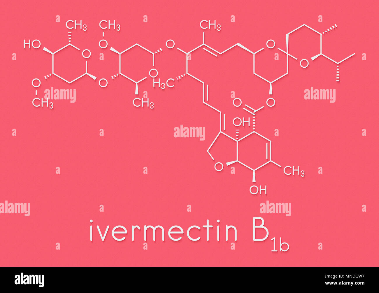 Ivermectin antiparasitic drug molecule. Used in treatment of river blindness, scabies, head lice, etc. Skeletal formula. Stock Photo
