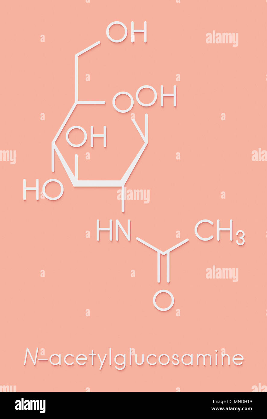 N-Acetylglucosamine (NAG) food supplement molecule. Skeletal formula. Stock Photo