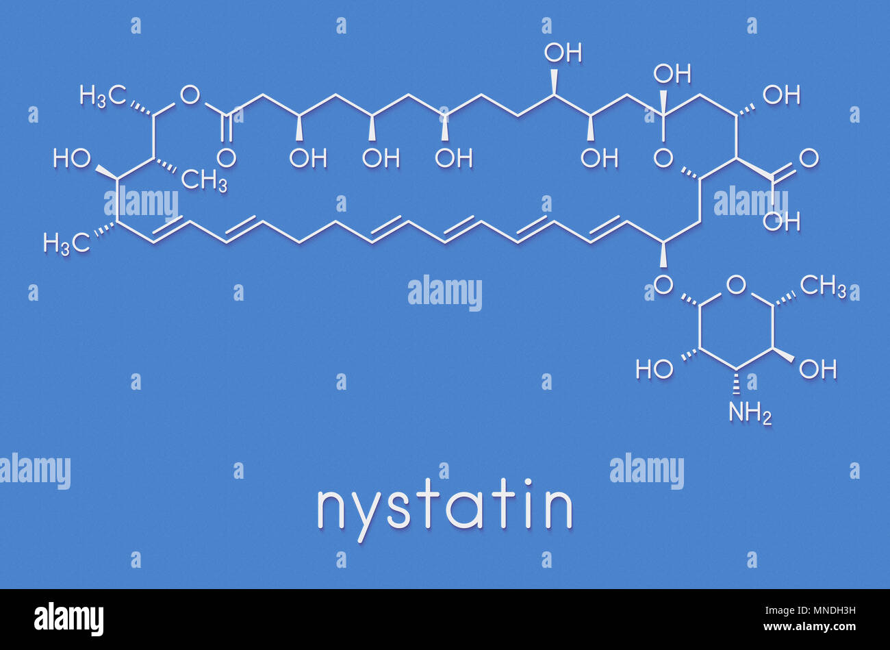 Nystatin antifungal drug molecule. Used in treatment of Candida infections. Skeletal formula