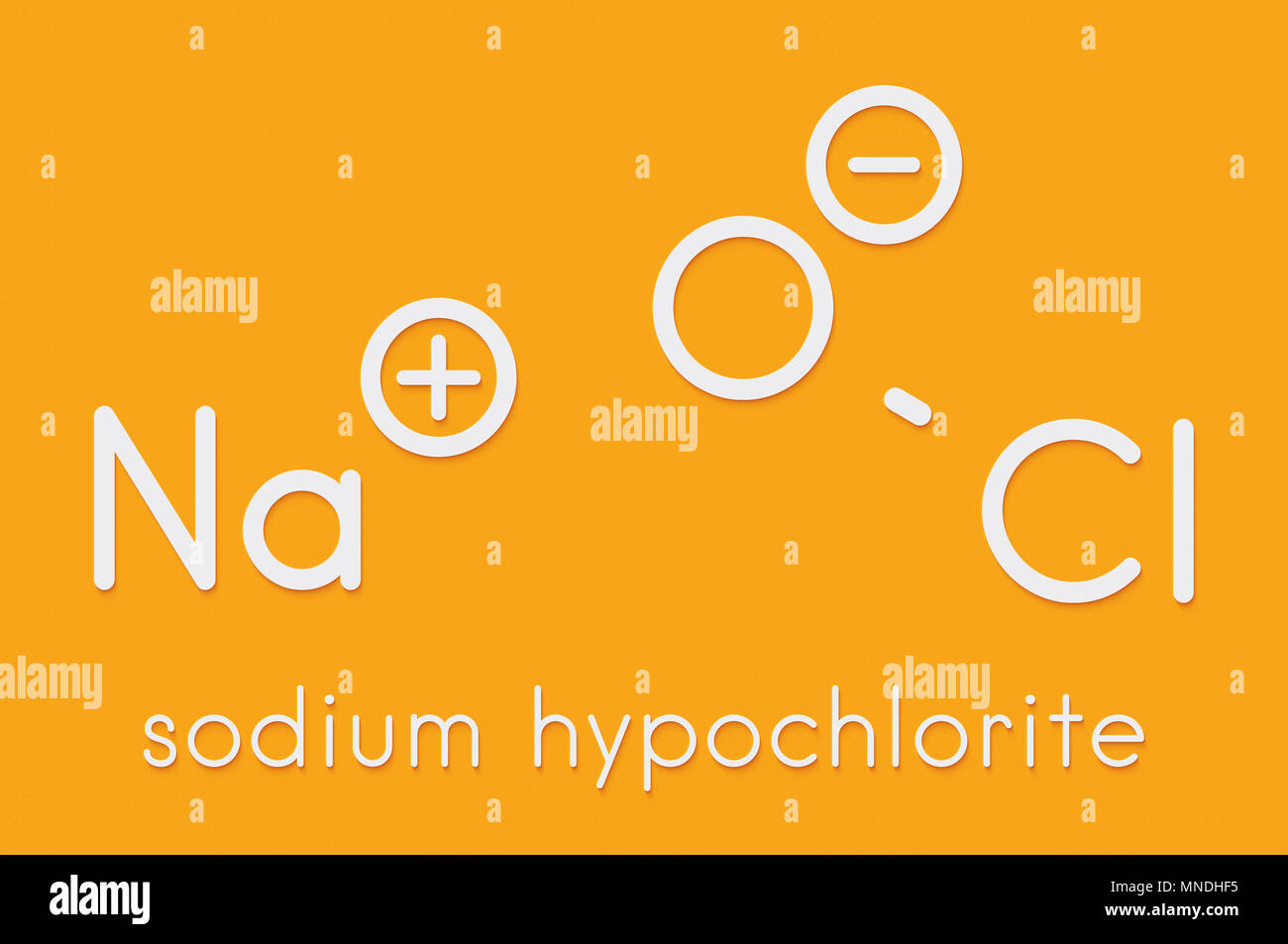 Sodium hypochlorite (NaOCl) molecule. Aqueous solution is known as