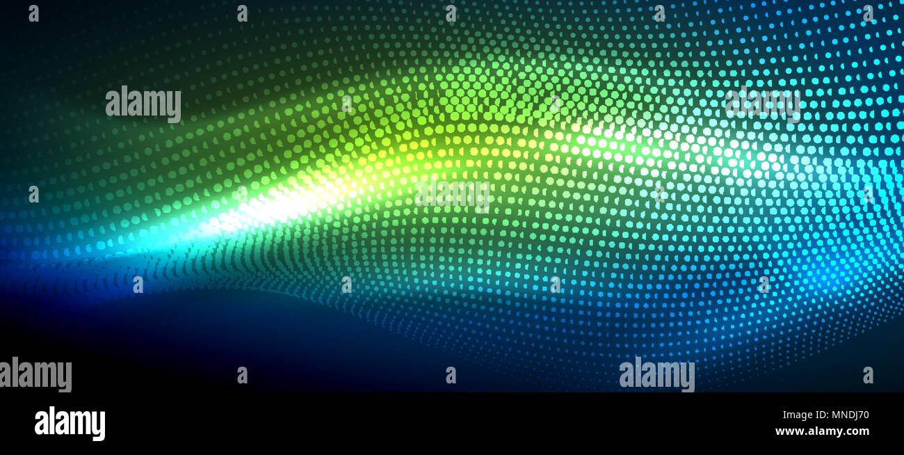 Glowing abstract wave on dark, shiny motion. Glowing abstract wave on dark, shiny motion, magic space light. Vector techno abstract background, green and blue colors Stock Vector