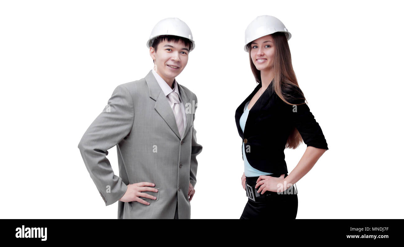 two successful young architect. isolated on white. Stock Photo