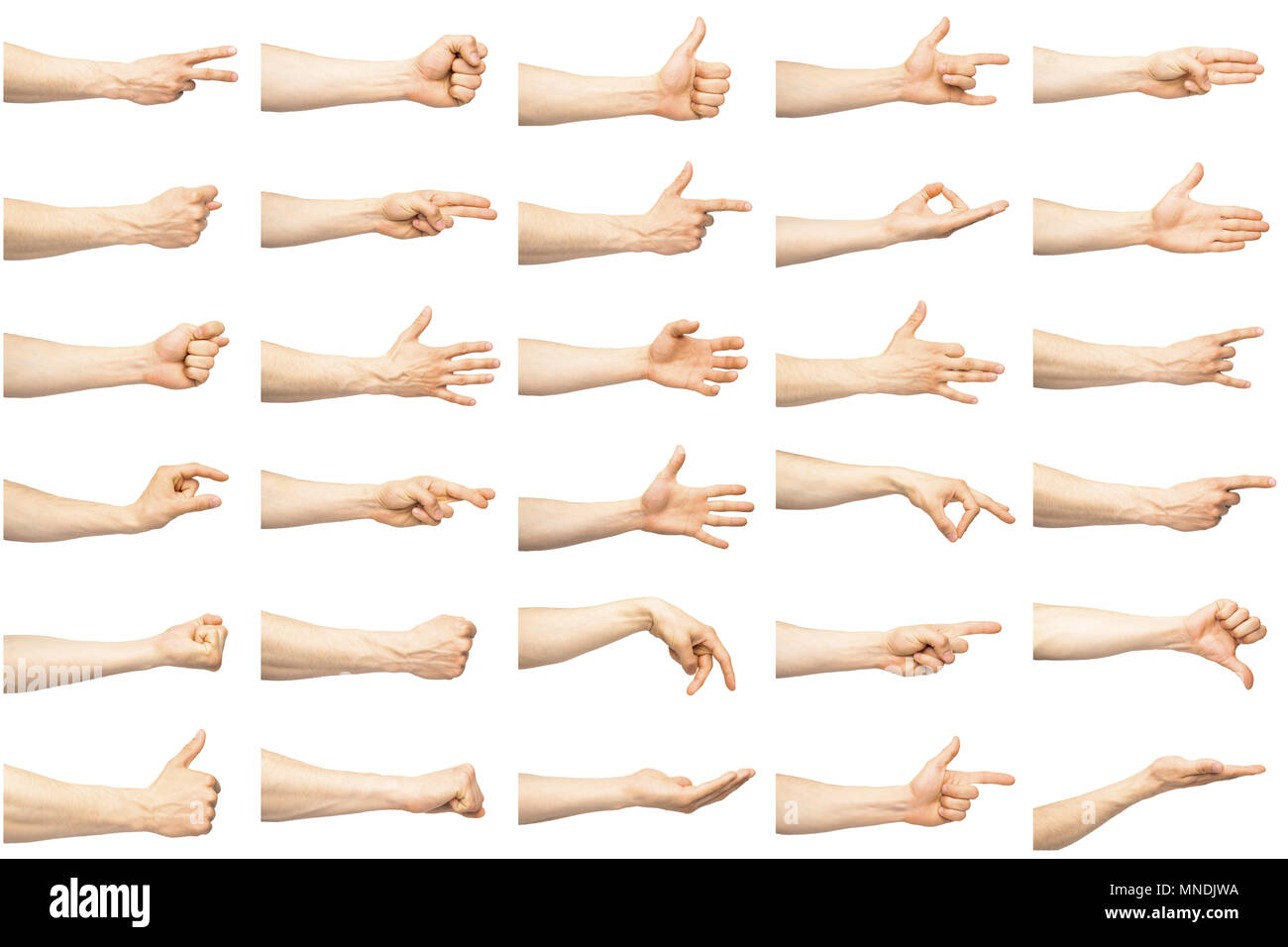 Multiple male caucasian hand gestures Stock Photo