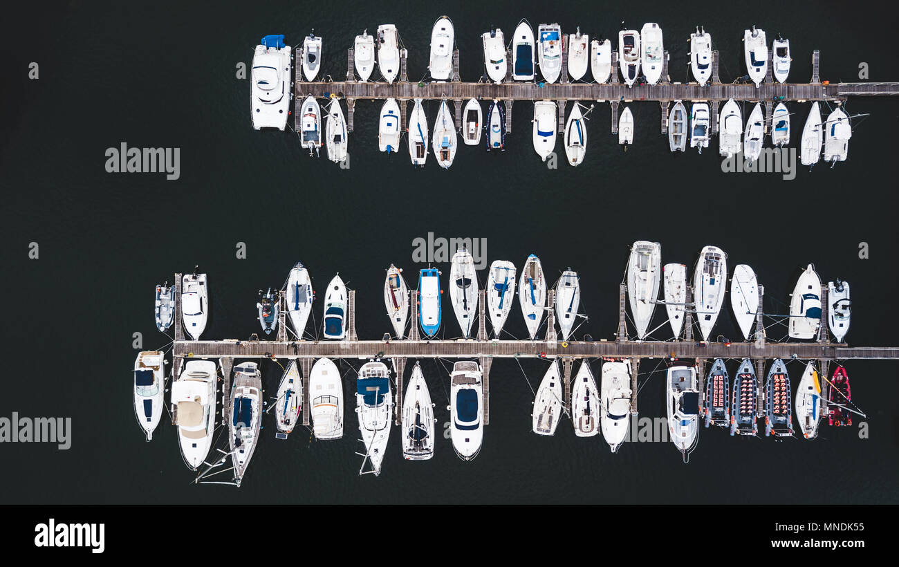 Aerial drone shot docked boats hi-res stock photography and images - Alamy