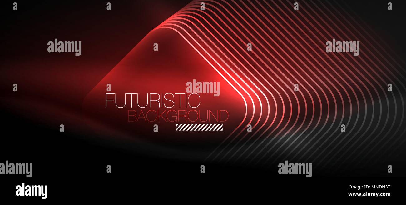 Neon glowing techno lines. Neon glowing techno lines, hi-tech red futuristic abstract background template with square shapes Stock Vector